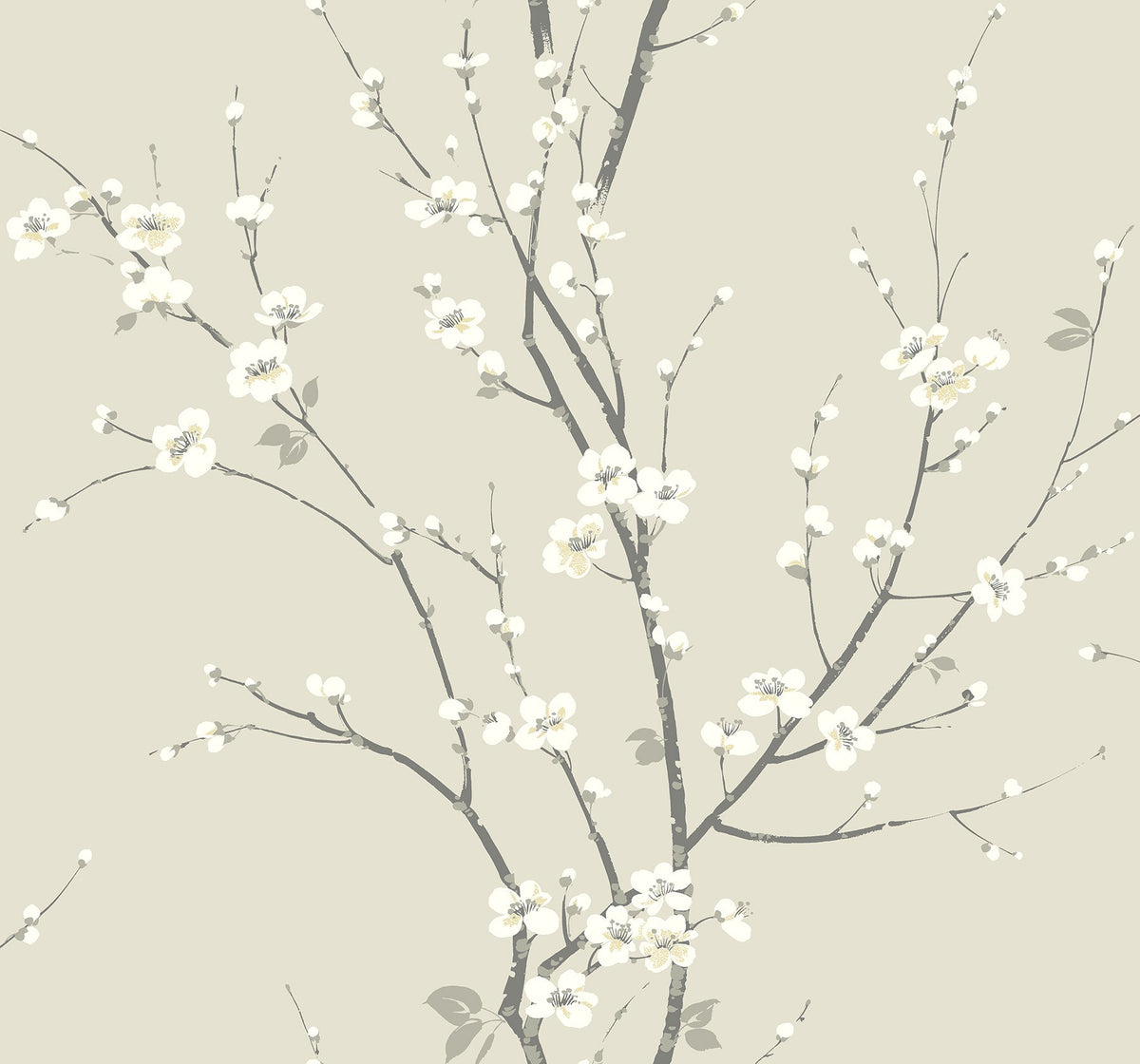 Monterey Ivory Floral Branch Wallpaper with Coastal Botanical Flowers ...