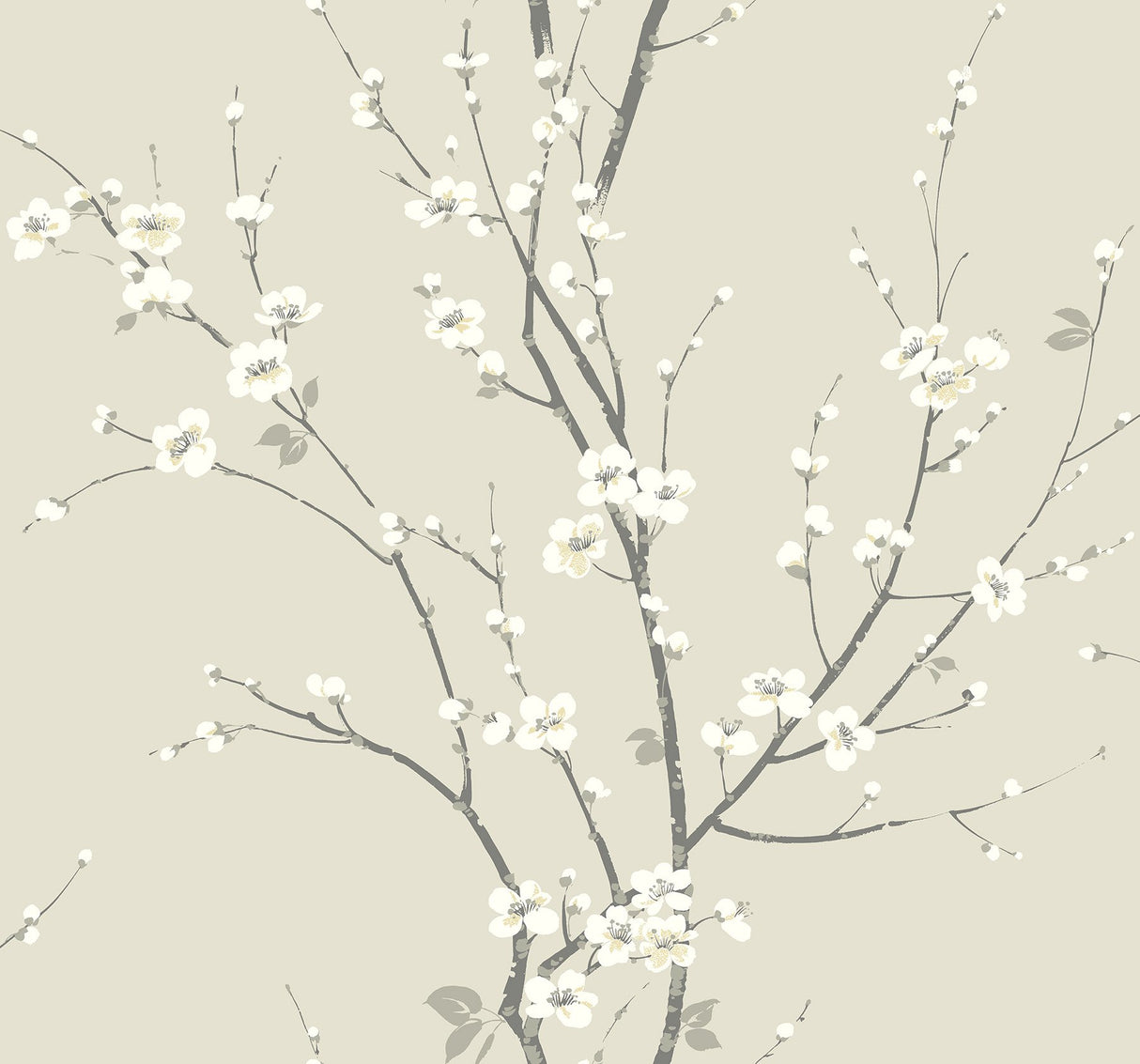 Monterey Ivory Floral Branch Wallpaper with Coastal Botanical Flowers Pattern - Brewster 2927-81805