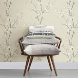 Monterey Ivory Floral Branch Wallpaper with Coastal Botanical Flowers Pattern - Brewster 2927-81805