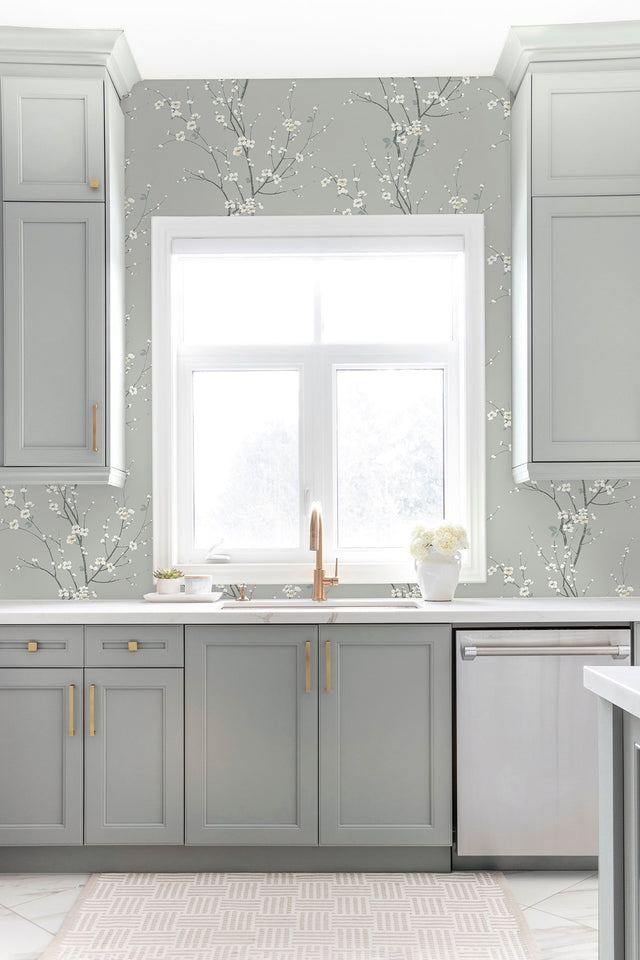 Monterey Silver Mist Floral Branch Wallpaper with Coastal Botanical Motif - A-Street Prints 2927-81808