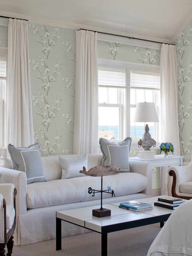 Monterey Silver Mist Floral Branch Wallpaper with Coastal Botanical Motif - A-Street Prints 2927-81808