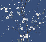 Monterey Cobalt Floral Branch Wallpaper with Coastal Botanical Style - A-Street Prints 2927-81812