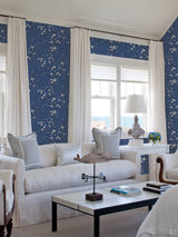Monterey Cobalt Floral Branch Wallpaper with Coastal Botanical Style - A-Street Prints 2927-81812