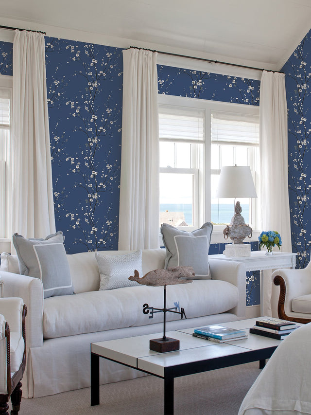 Monterey Cobalt Floral Branch Wallpaper with Coastal Botanical Style - A-Street Prints 2927-81812