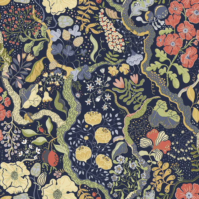 Ann Blue Floral Vines Wallpaper with Scandinavian Botanical Pattern - Brewster 2932-65101