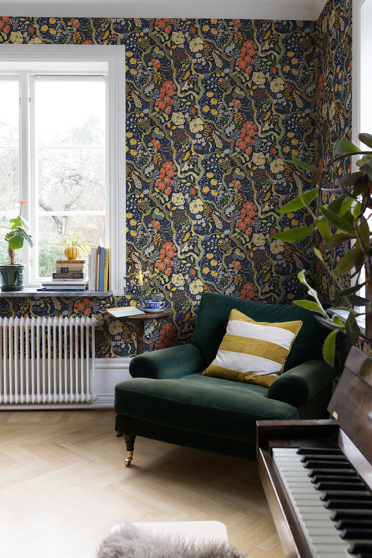Ann Blue Floral Vines Wallpaper with Scandinavian Botanical Pattern - Brewster 2932-65101