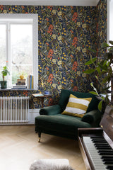 Ann Blue Floral Vines Wallpaper with Scandinavian Botanical Pattern - Brewster 2932-65101