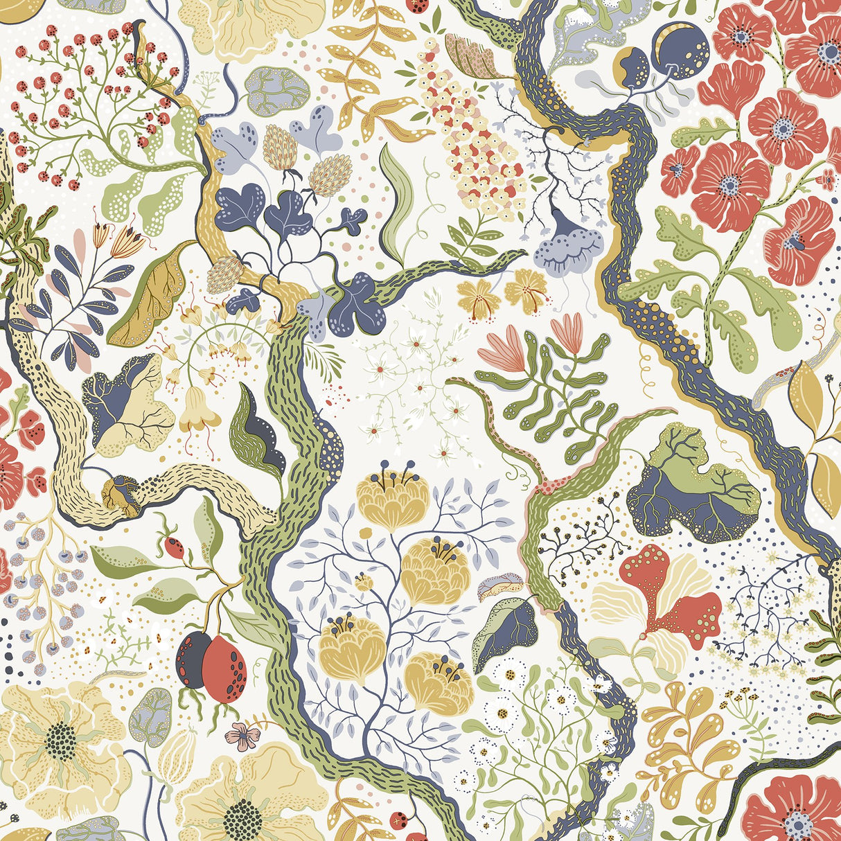 Ann Green Floral Vines Wallpaper with Botanical Scandinavian Pattern - A-Street Prints 2932-65102