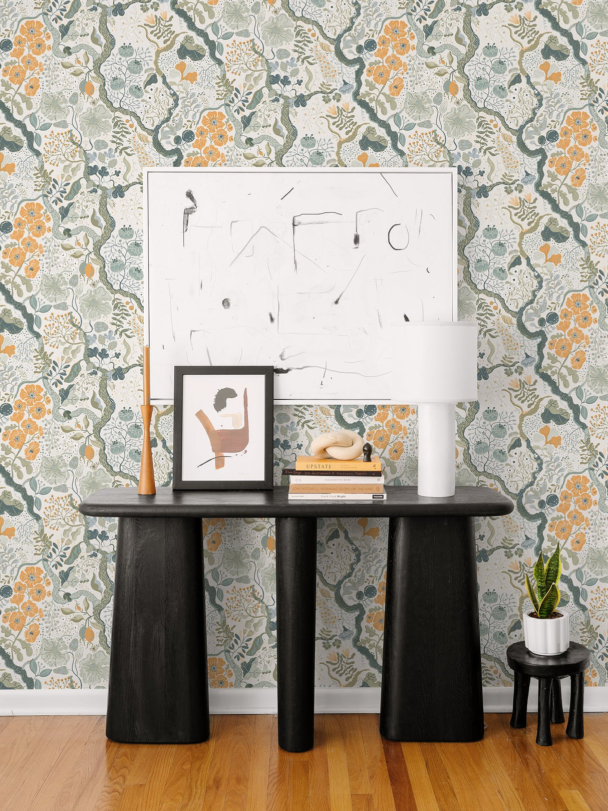 Ann Turquoise Floral Vines Wallpaper with Scandinavian Botanical Pattern - Brewster 2932-65103