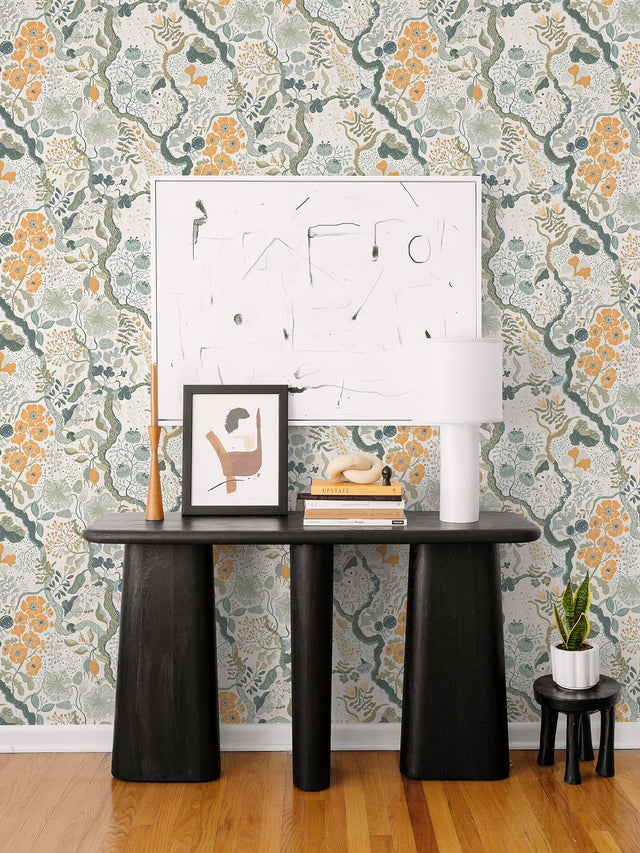 Ann Turquoise Floral Vines Wallpaper with Scandinavian Botanical Pattern - Brewster 2932-65103