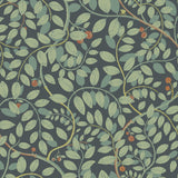 Kirke Turquoise Leafy Vines Wallpaper with Botanical Fruit Motif, Scandinavian Style - A-Street Prints 2932-65105