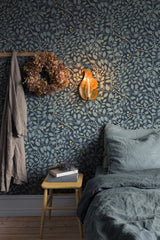 Kirke Blue Leafy Vines Wallpaper with Botanical Fruit Motif, Scandinavian Style - Brewster 2932-65106
