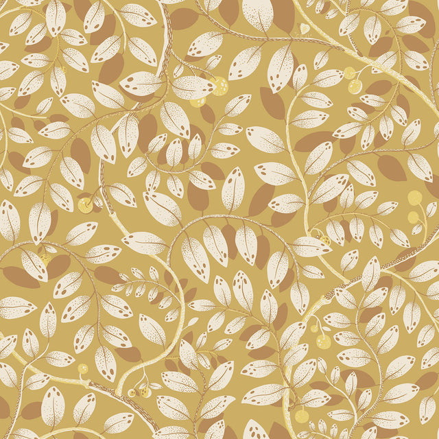 Kirke Yellow Leafy Vines Wallpaper with Scandinavian Botanical Fruit Motif - A-Street Prints 2932-65108