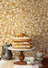 Kirke Yellow Leafy Vines Wallpaper with Scandinavian Botanical Fruit Motif - A-Street Prints 2932-65108