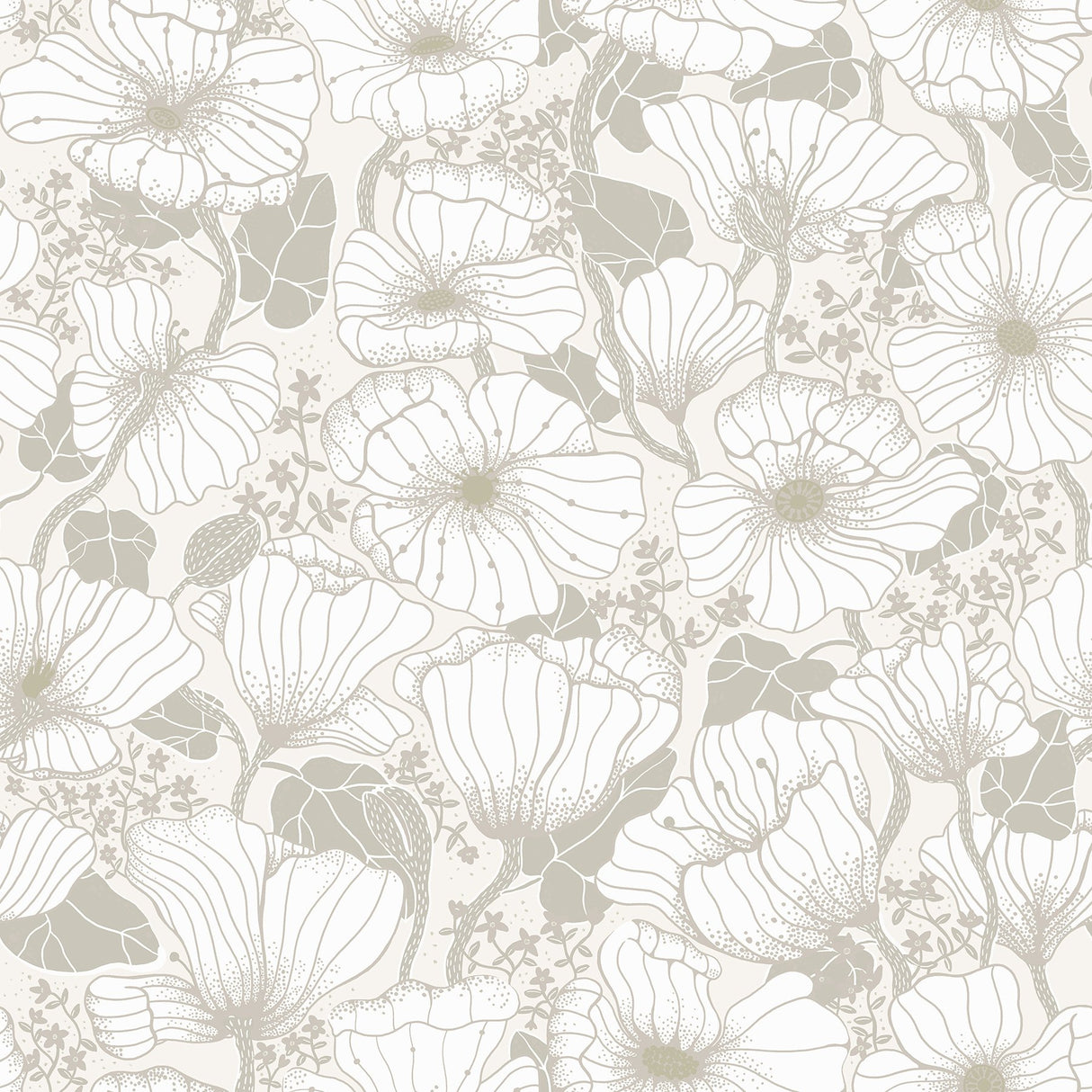 Matilda Grey Poppy Fields Wallpaper with Scandinavian Botanical Floral Pattern - A-Street Prints 2932-65109