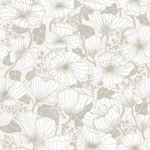 Matilda Grey Poppy Fields Wallpaper with Scandinavian Botanical Floral Pattern - A-Street Prints 2932-65109