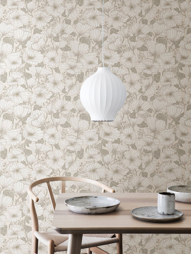 Matilda Grey Poppy Fields Wallpaper with Scandinavian Botanical Floral Pattern - A-Street Prints 2932-65109