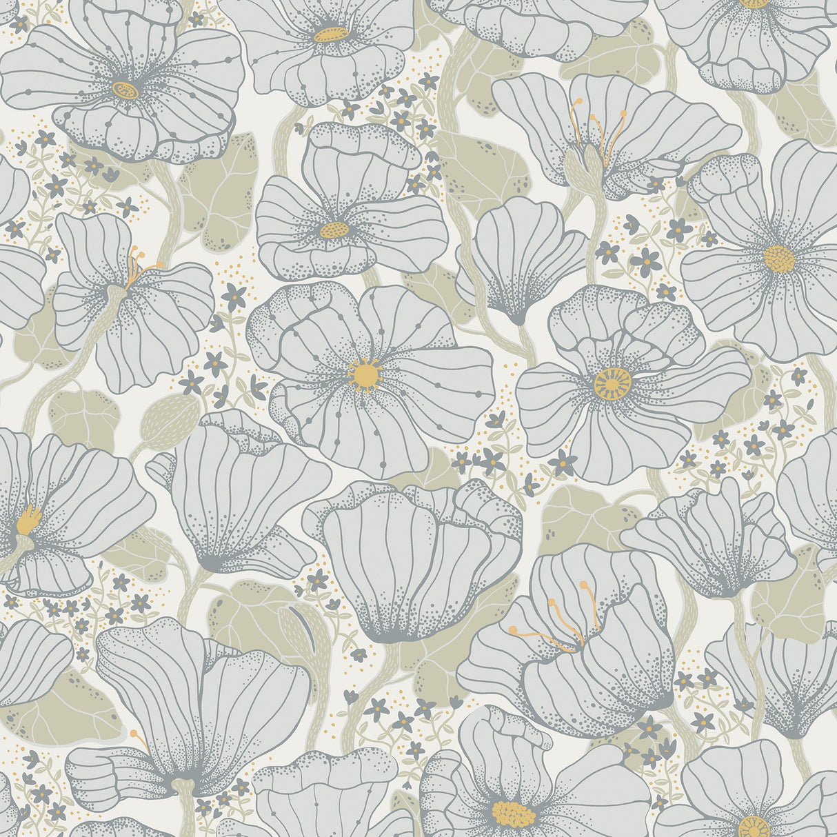 Matilda Blue Poppy Fields Wallpaper with Scandinavian Botanical Flower Pattern - A?Street Prints 2932-65110