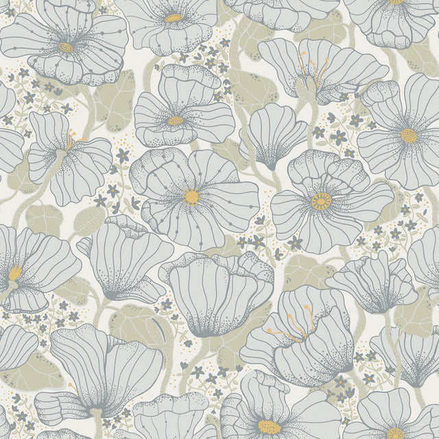 Matilda Blue Poppy Fields Wallpaper with Scandinavian Botanical Flower Pattern - A?Street Prints 2932-65110