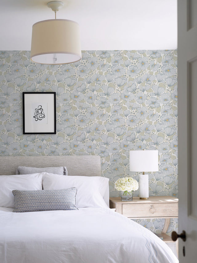 Matilda Blue Poppy Fields Wallpaper with Scandinavian Botanical Flower Pattern - A?Street Prints 2932-65110