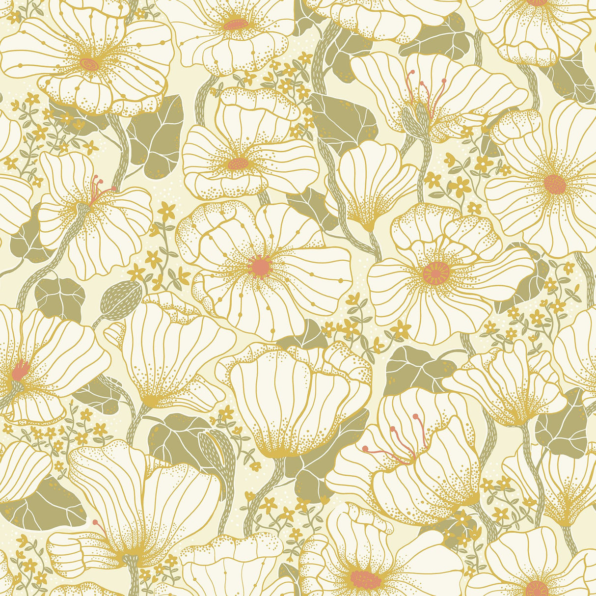 Matilda Green Poppy Fields Wallpaper with Scandinavian Botanical Floral Pattern - A-Street Prints 2932-65111