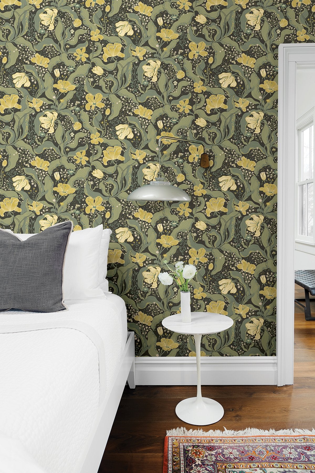 Bodri Green Tulip Garden Wallpaper with Scandinavian Botanical Floral Pattern - A?Street Prints 2932-65113