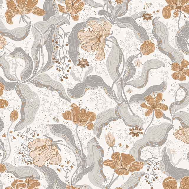 Bodri Grey Tulip Garden Wallpaper with Scandinavian Botanical Floral Pattern - A?Street Prints 2932-65114