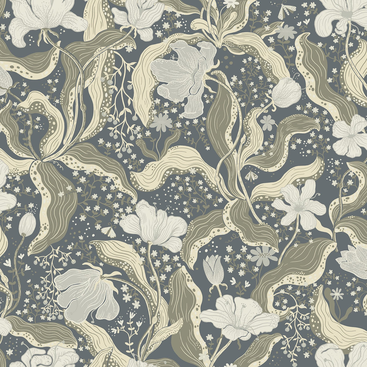 Bodri Blue Tulip Garden Wallpaper with Botanical Scandinavian Floral Pattern - A-Street Prints 2932-65117