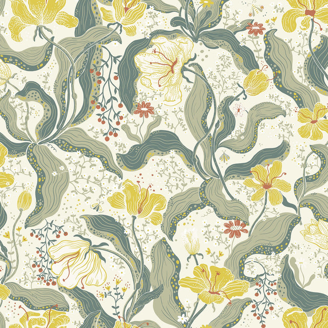 Bodri Yellow Tulip Garden Wallpaper with Scandinavian Botanical Floral Pattern - A?Street Prints 2932-65118