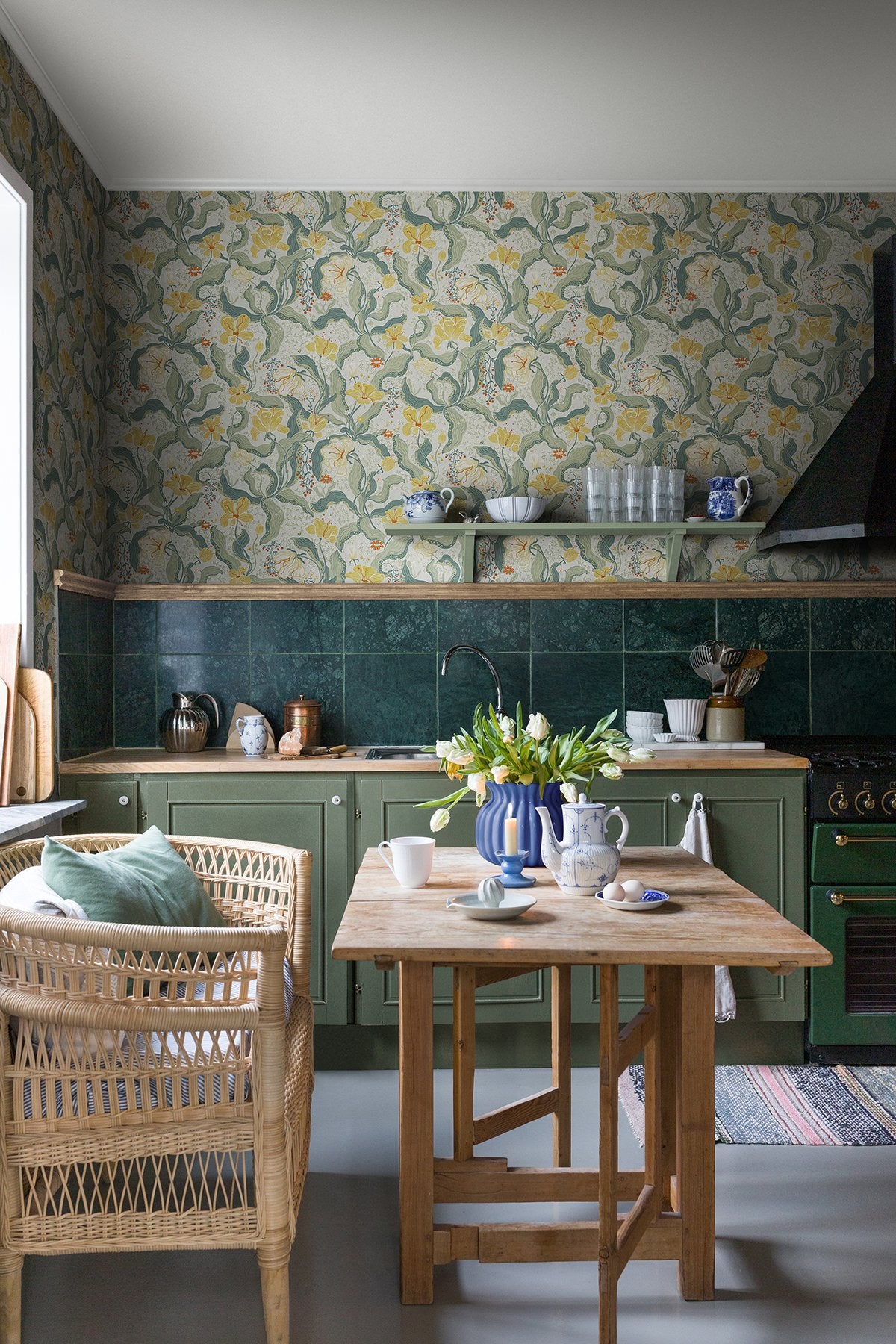 Bodri Yellow Tulip Garden Wallpaper with Scandinavian Botanical Floral Pattern - A?Street Prints 2932-65118
