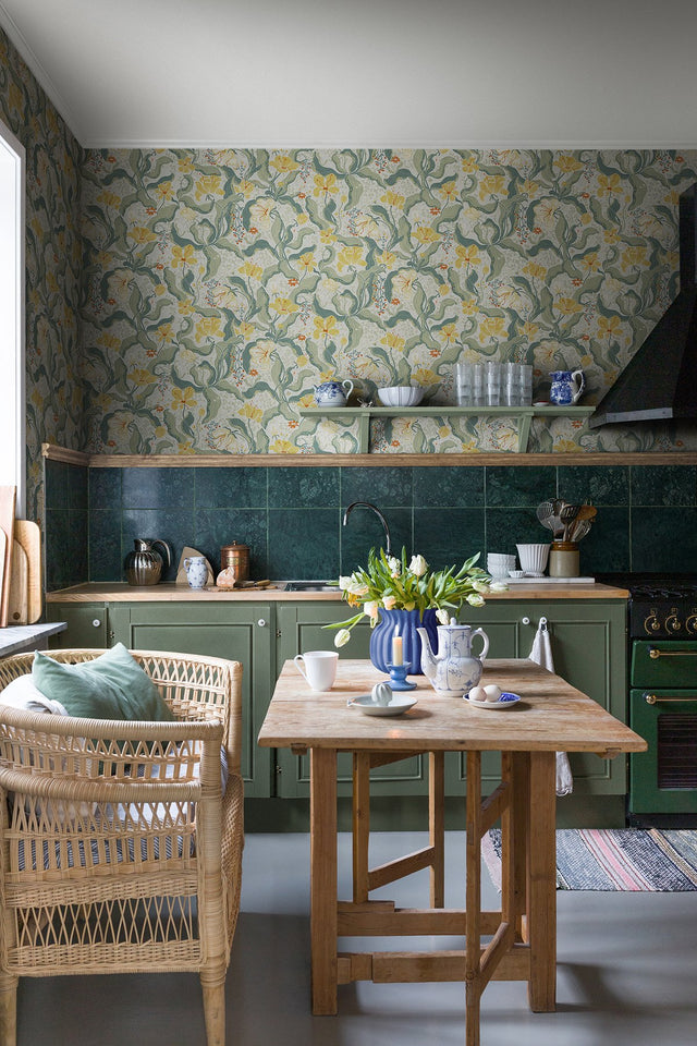 Bodri Yellow Tulip Garden Wallpaper with Scandinavian Botanical Floral Pattern - A?Street Prints 2932-65118