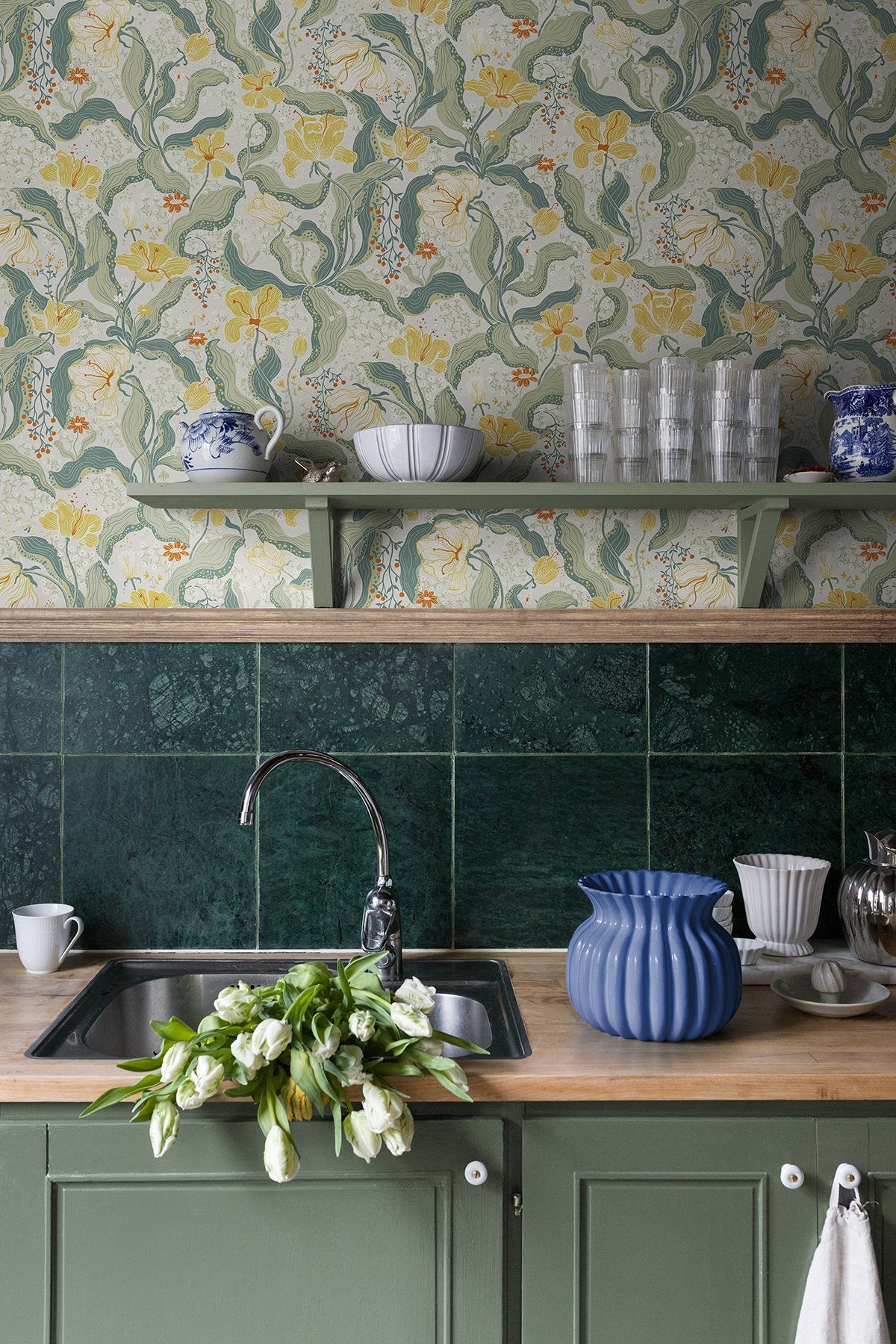 Bodri Yellow Tulip Garden Wallpaper with Scandinavian Botanical Floral Pattern - A?Street Prints 2932-65118