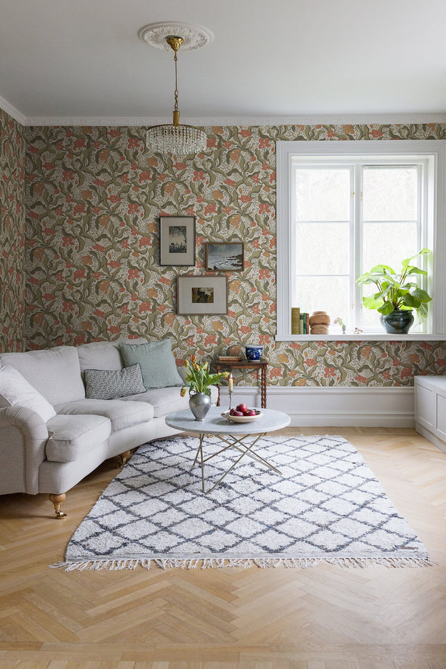 Bodri Dark Green Tulip Garden Wallpaper with Botanical Floral Motif, Scandinavian Style - A-Street Prints 2932-65119