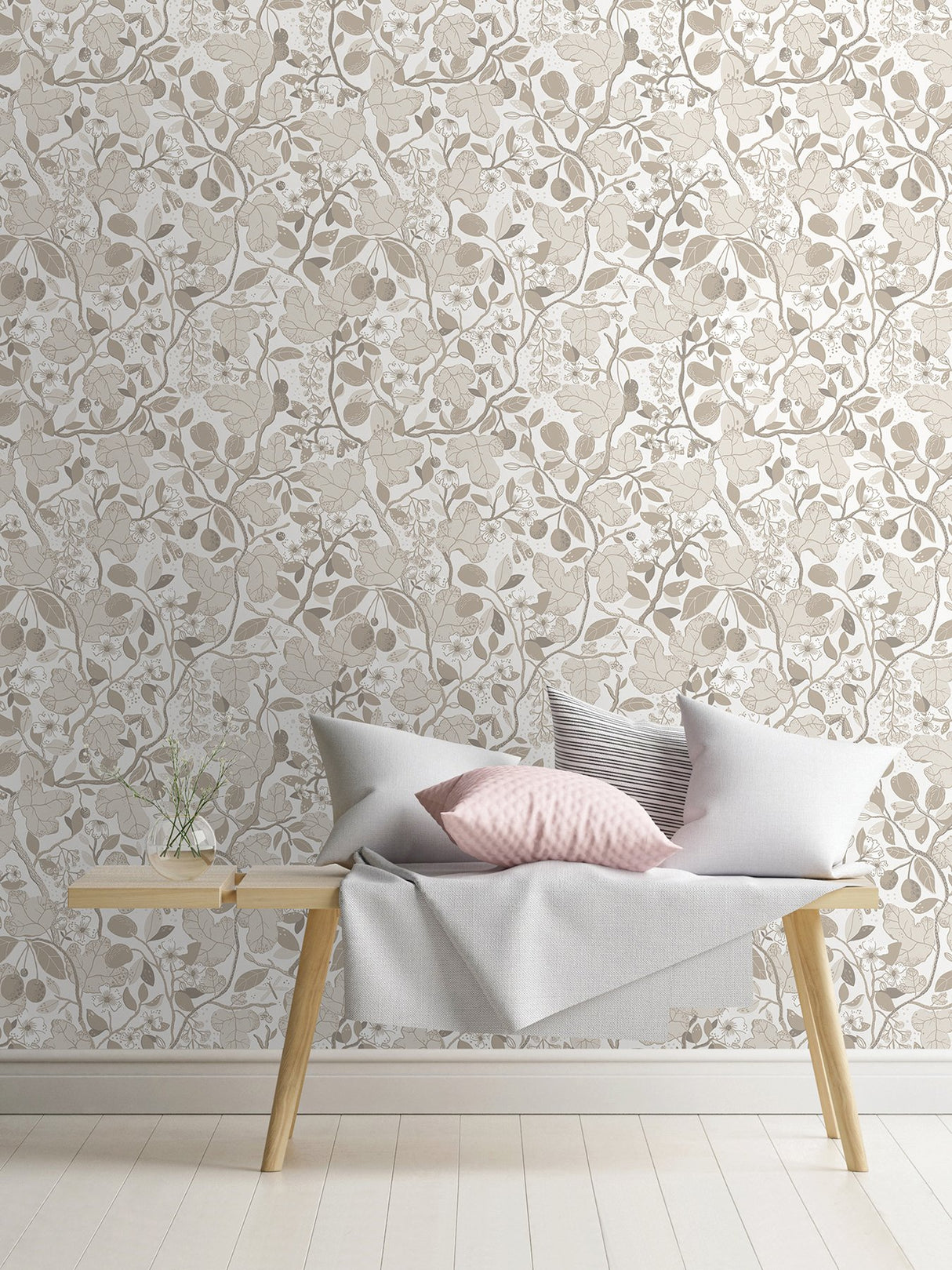 Ewald Beige Garden Vines Wallpaper with Botanical Floral Pattern, Eclectic Style - A-Street Prints 2932-65120