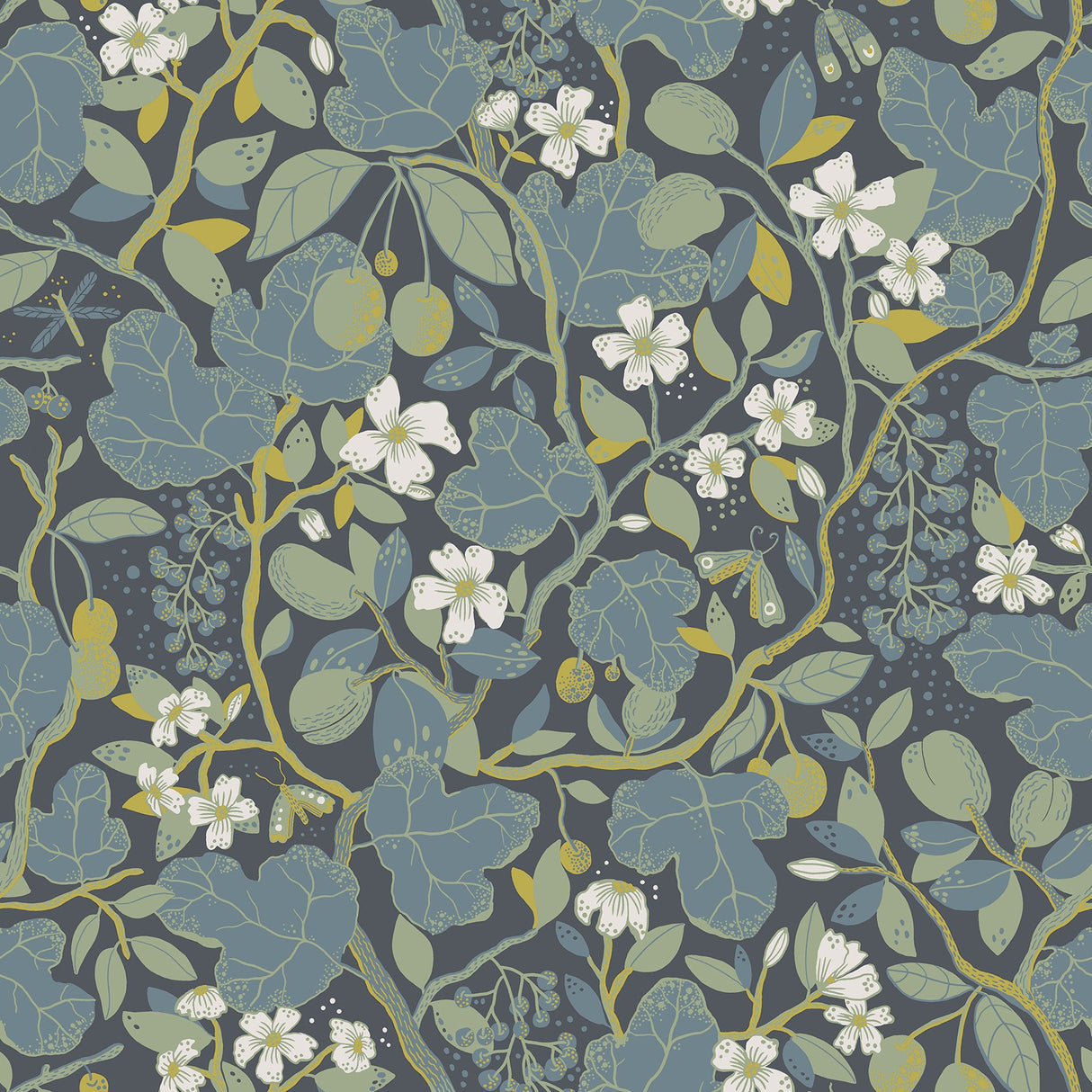 Ewald Blue Garden Vines Wallpaper with Botanical Floral Motif - A-Street Prints 2932-65122