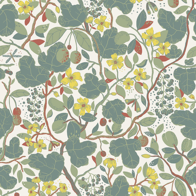 Ewald Turquoise Garden Vines Wallpaper with Botanical Floral Pattern, Eclectic Style - Brewster 2932-65123