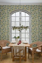 Ewald Turquoise Garden Vines Wallpaper with Botanical Floral Pattern, Eclectic Style - Brewster 2932-65123