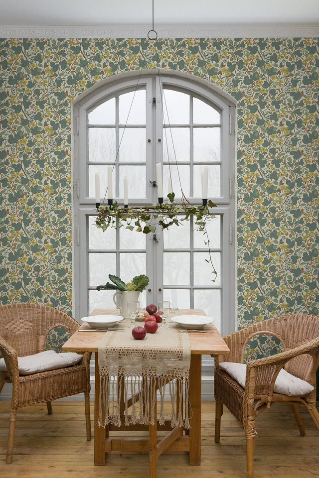 Ewald Turquoise Garden Vines Wallpaper with Botanical Floral Pattern, Eclectic Style - Brewster 2932-65123
