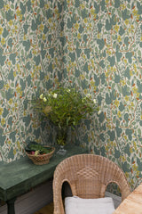 Ewald Turquoise Garden Vines Wallpaper with Botanical Floral Pattern, Eclectic Style - Brewster 2932-65123