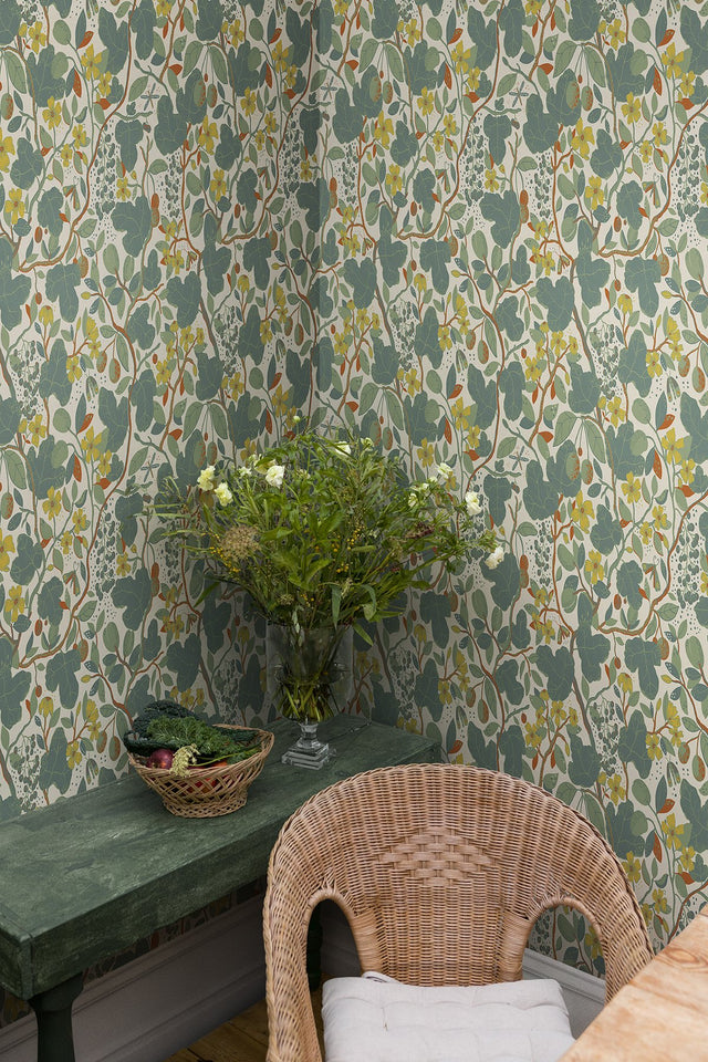 Ewald Turquoise Garden Vines Wallpaper with Botanical Floral Pattern, Eclectic Style - Brewster 2932-65123