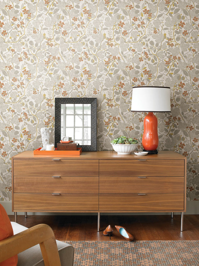 Ewald Grey Garden Vines Wallpaper with Botanical Floral Pattern - A-Street Prints 2932-65124
