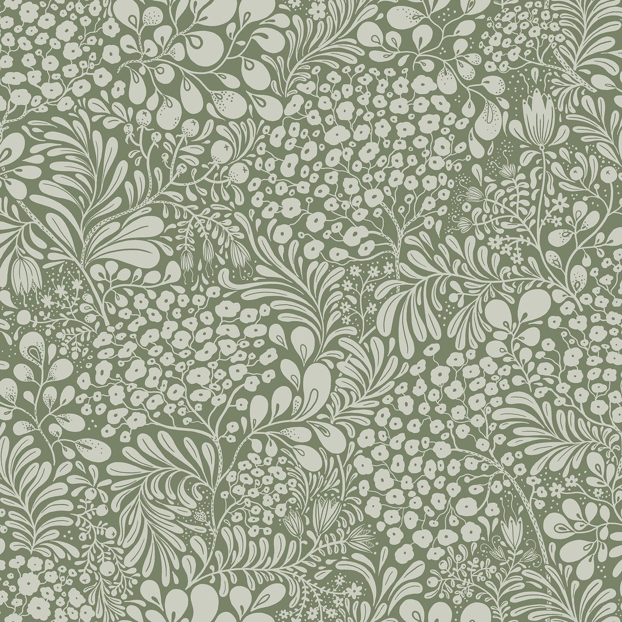 Siv Dark Green Botanical Wallpaper with Scandinavian Botanical Motif - A-Street Prints 2932-65125
