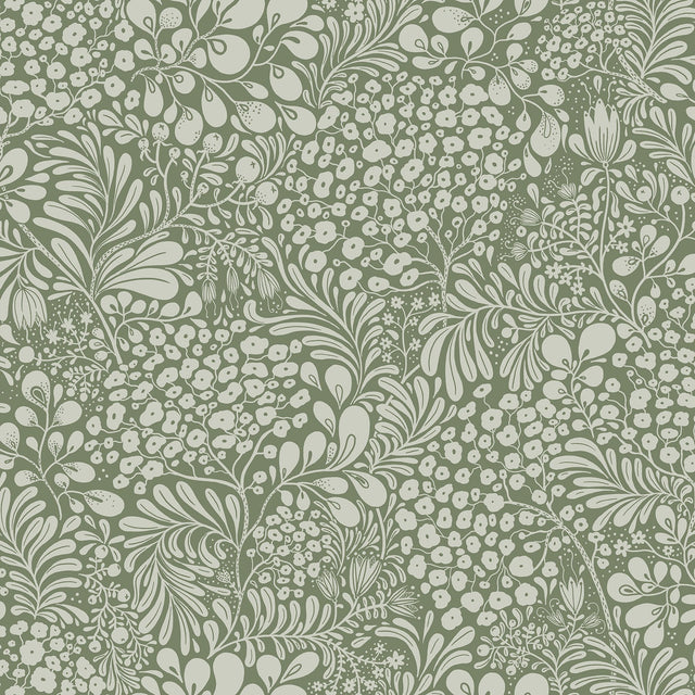 Siv Dark Green Botanical Wallpaper with Scandinavian Botanical Motif - A-Street Prints 2932-65125