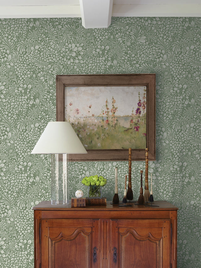 Siv Dark Green Botanical Wallpaper with Scandinavian Botanical Motif - A-Street Prints 2932-65125