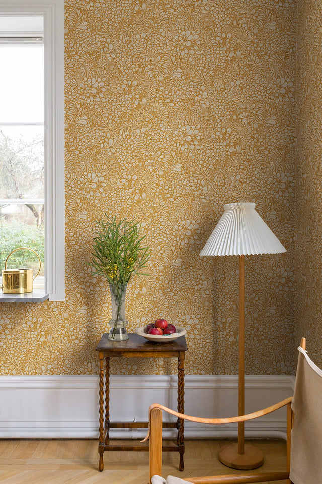 Siv Mustard Botanical Wallpaper with Scandinavian Non Woven Floral Pattern - A-Street Prints 2932-65127