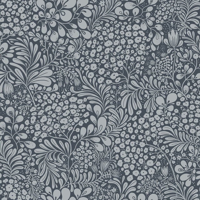 Siv Dark Blue Botanical Wallpaper with Scandinavian Botanical Pattern - A-Street Prints 2932-65129