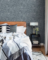 Siv Dark Blue Botanical Wallpaper with Scandinavian Botanical Pattern - A-Street Prints 2932-65129