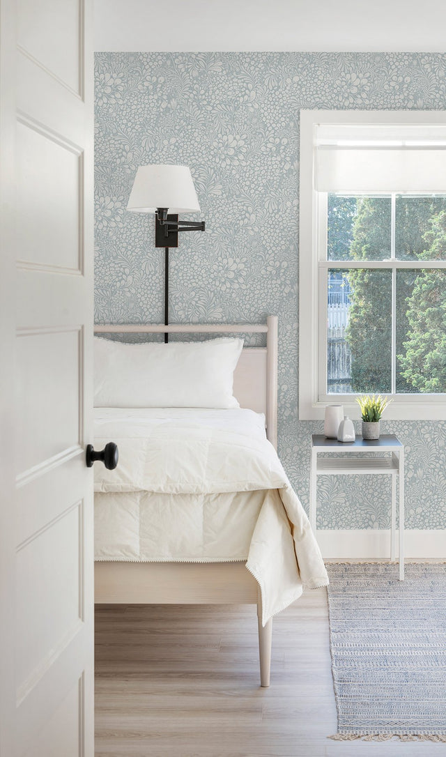 Siv Light Blue Botanical Wallpaper with Scandinavian Non Woven Design - A-Street Prints 2932-65130