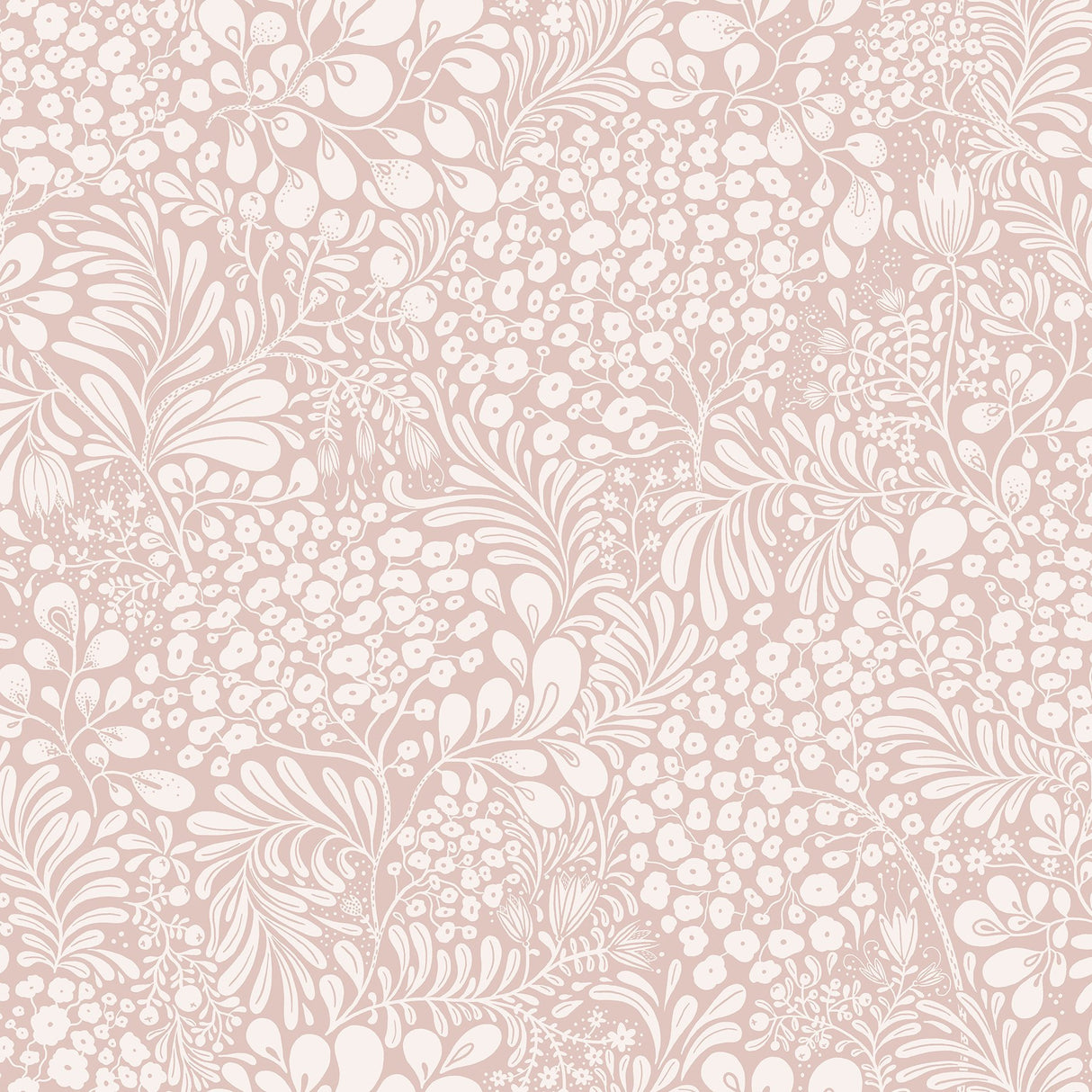 Siv Pink Botanical Wallpaper with Scandinavian White Floral Pattern - A-Street Prints 2932-65134