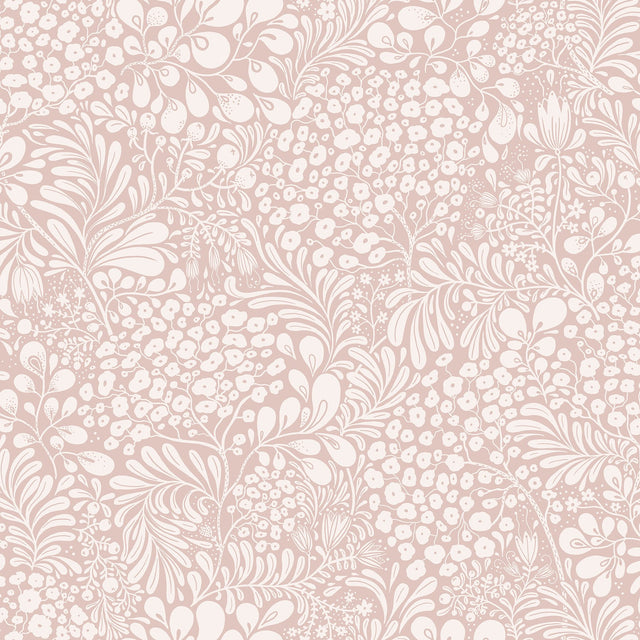 Siv Pink Botanical Wallpaper with Scandinavian White Floral Pattern - A-Street Prints 2932-65134